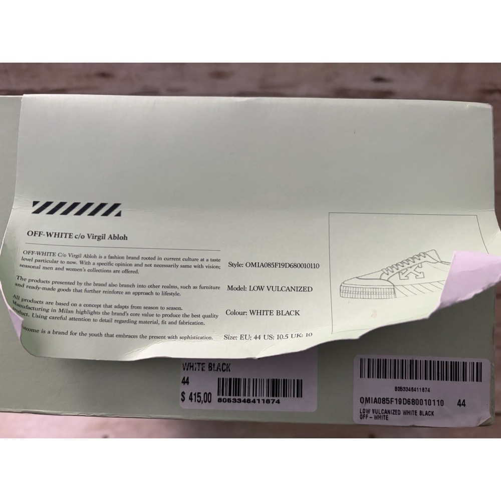 Authentic Off-White Vulcanized Low-Top Sneakers Size 44, With Box - Picture 12 of 12